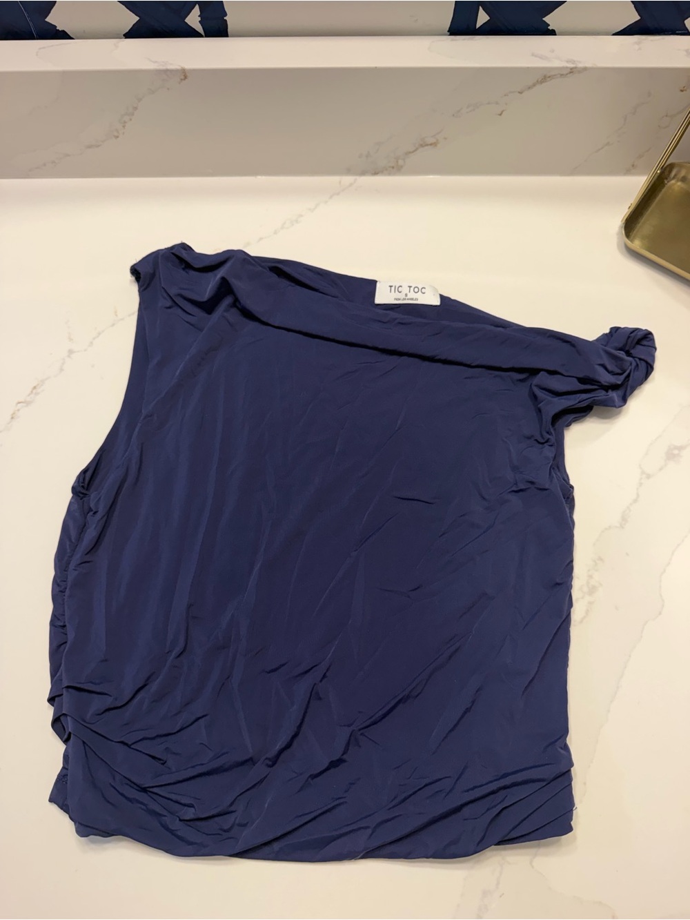 Tic Toc Navy One-Shoulder Blouse
